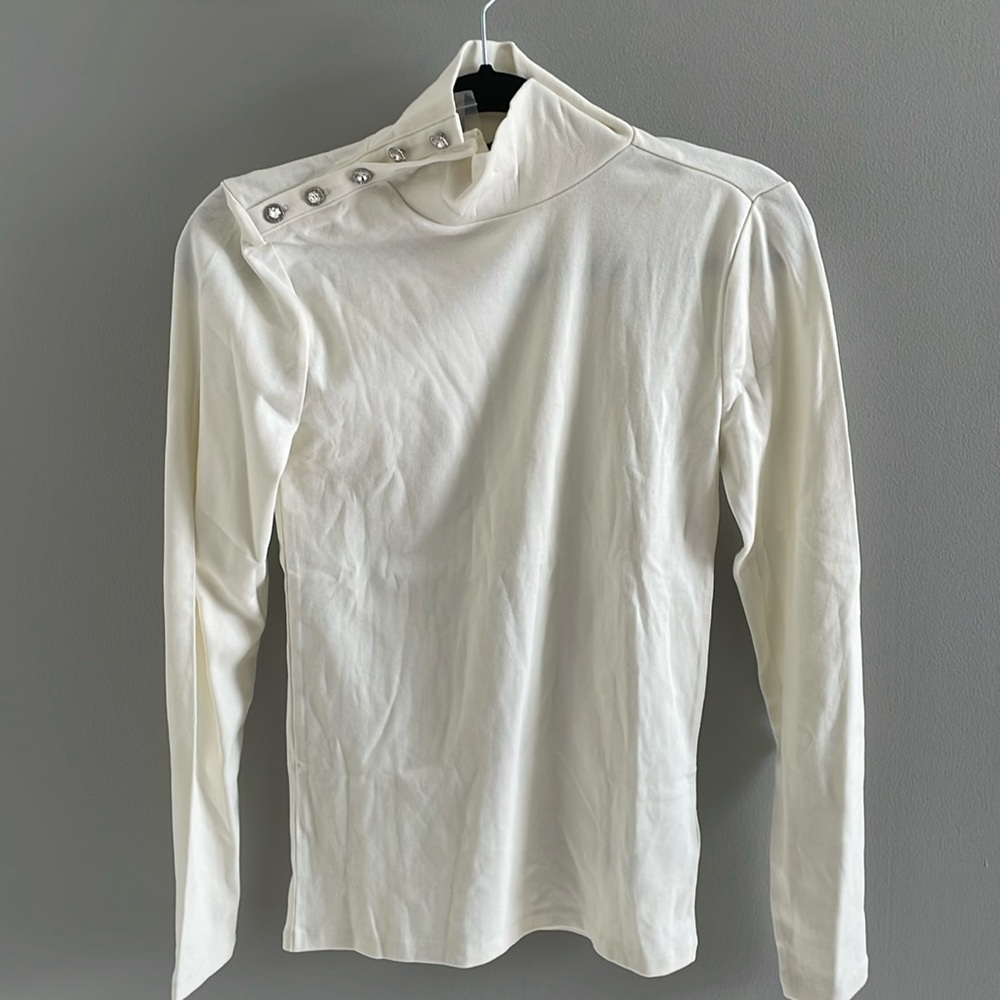 NWT jcrew white cotton turtle neck with embellished buttons